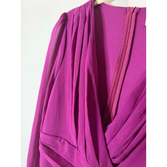 Faeriesty Surplice Neck Lantern Sleeve Chiffon Mermaid Dress in Purple sz Medium - Picture 6 of 10